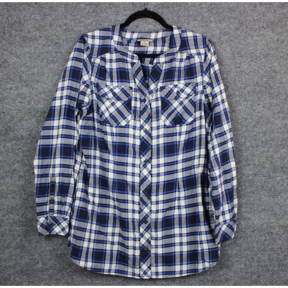 Duluth Trading Co. Shirt‎ Dress Women M Blue and White Plaid W Pockets Gorpcore